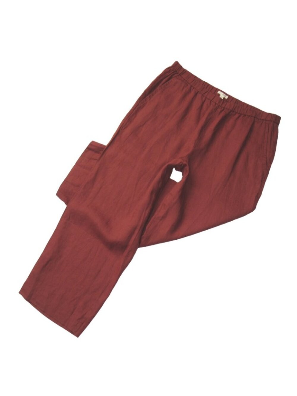 NWT Eileen Fisher Organic Linen Straight Ankle in Deep Terracotta Pull-on Pant L - Picture 2 of 8